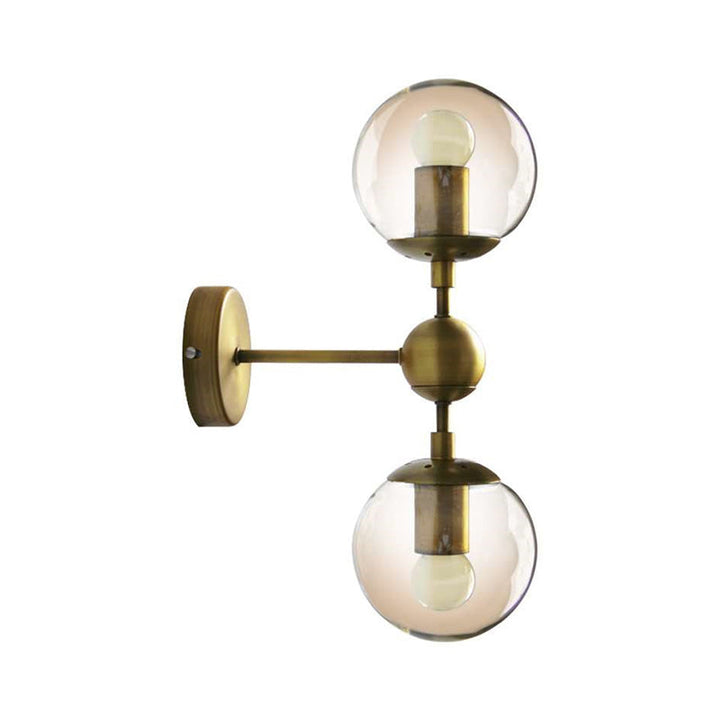 Lisslune | 1/2-Head Global Wall Mount Light with Amber Glass Shade Modernist Wall Lamp Lighting in Gold for Bedroom