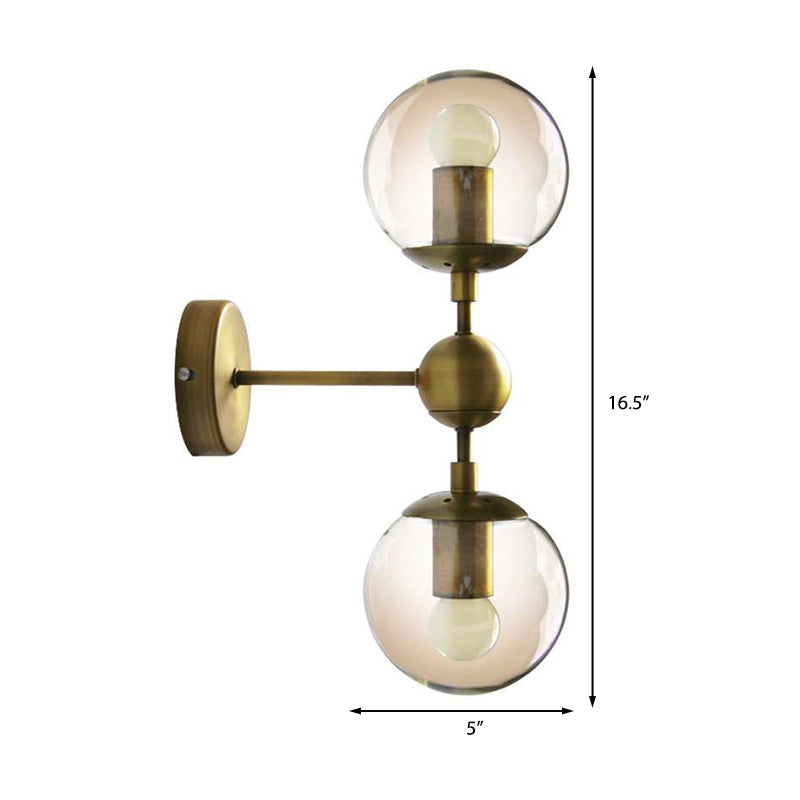 Lisslune | 1/2-Head Global Wall Mount Light with Amber Glass Shade Modernist Wall Lamp Lighting in Gold for Bedroom