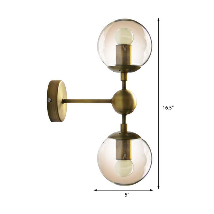 Lisslune | 1/2-Head Global Wall Mount Light with Amber Glass Shade Modernist Wall Lamp Lighting in Gold for Bedroom