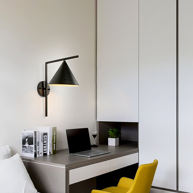 Lisslune | Cone Metal Wall Lighting Contemporary 1 Light Black/White/Gold Wall Lamp Over Table, 8" B