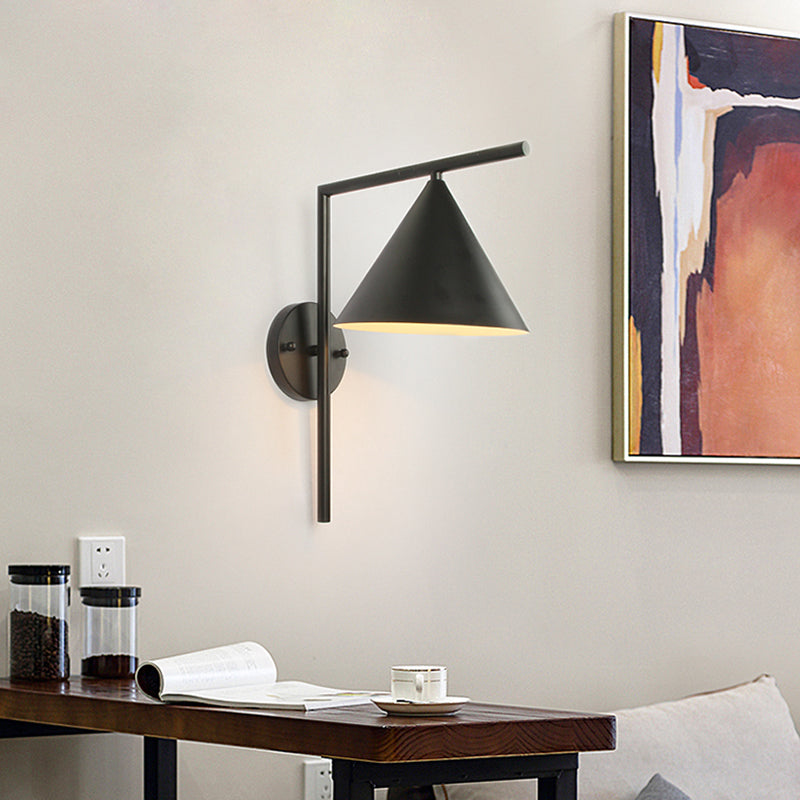 Lisslune | Cone Metal Wall Lighting Contemporary 1 Light Black/White/Gold Wall Lamp Over Table, 8" B