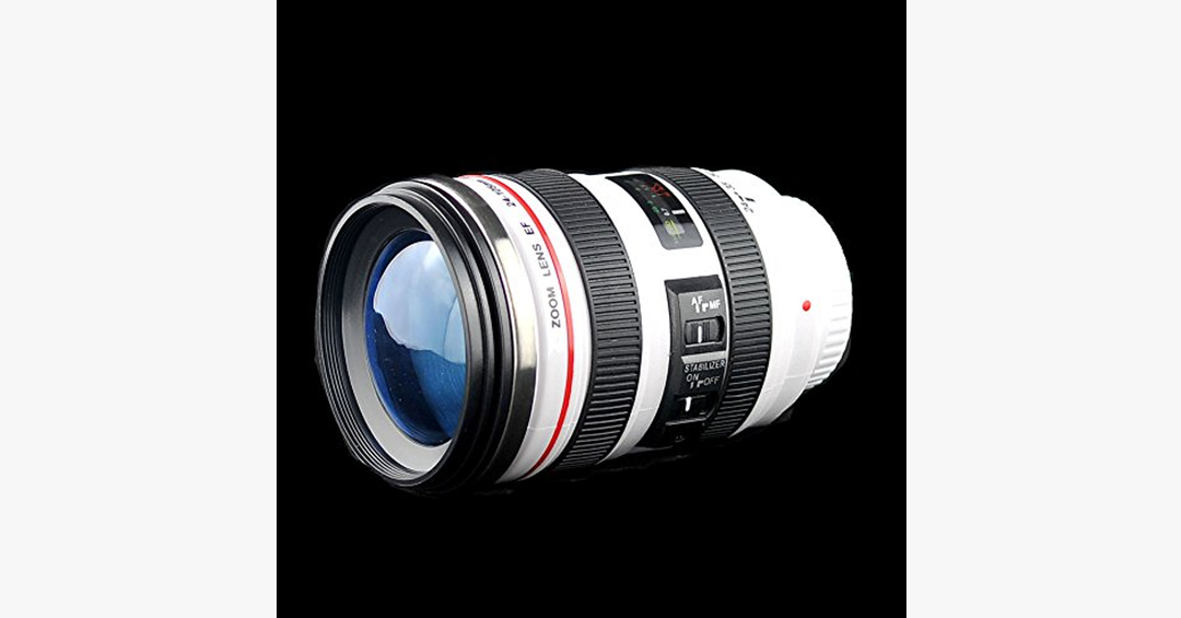 Lisslune | SLR Camera Lens Stainless Steel Travel Coffee Mug with Spill-Proof Lid