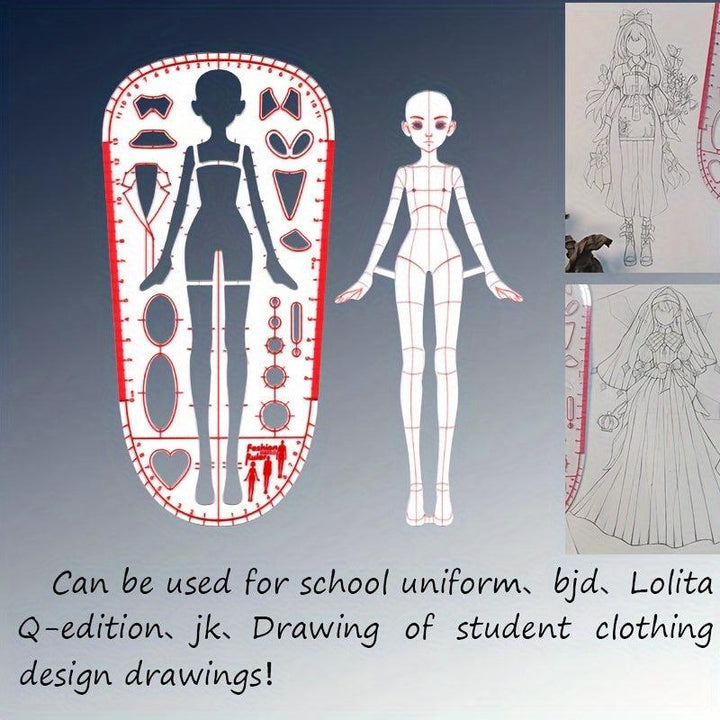 Lisslune | Clear Fashion Illustration Ruler Set with Template for Dress Forms for Designing for Students and Sketching BJD Doll Outfits