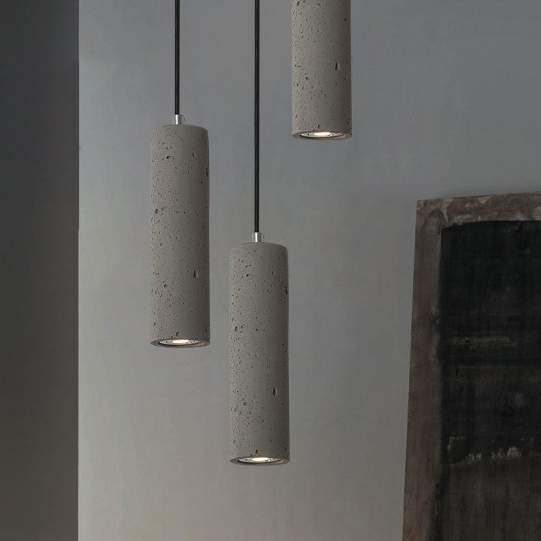 Lisslune | StoneCast Industrial Cylinder Pendant Light made of Concrete | 1 Light | Smooth or Rough Surface
