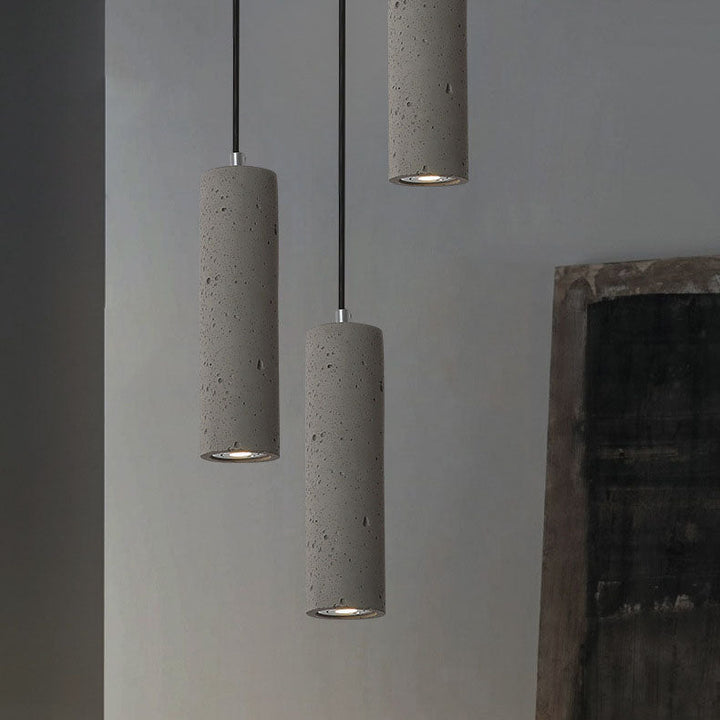 Lisslune | StoneCast Industrial Cylinder Pendant Light made of Concrete | 1 Light | Smooth or Rough Surface