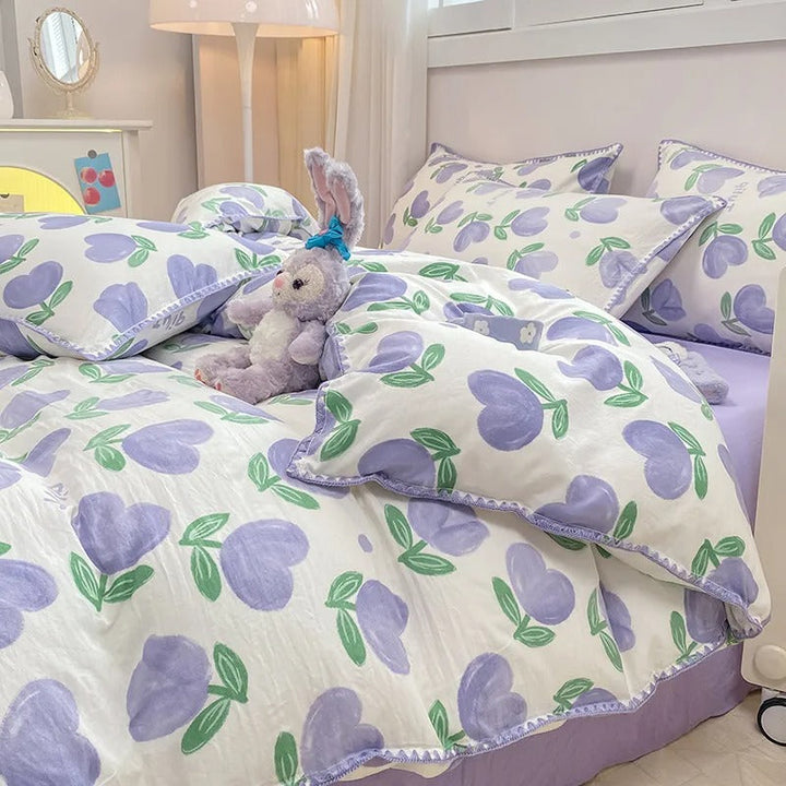 Lisslune | Blossom & Berry Dream Bedding Set 4pcs Floral Duvet Cover