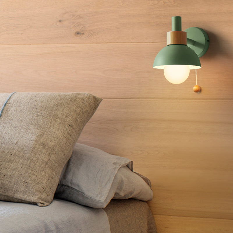 Skørter | Macaron Domed Wall Light 1 Bulb Wall Light with Metal Shade and Pull Chain in White/Pink/Green