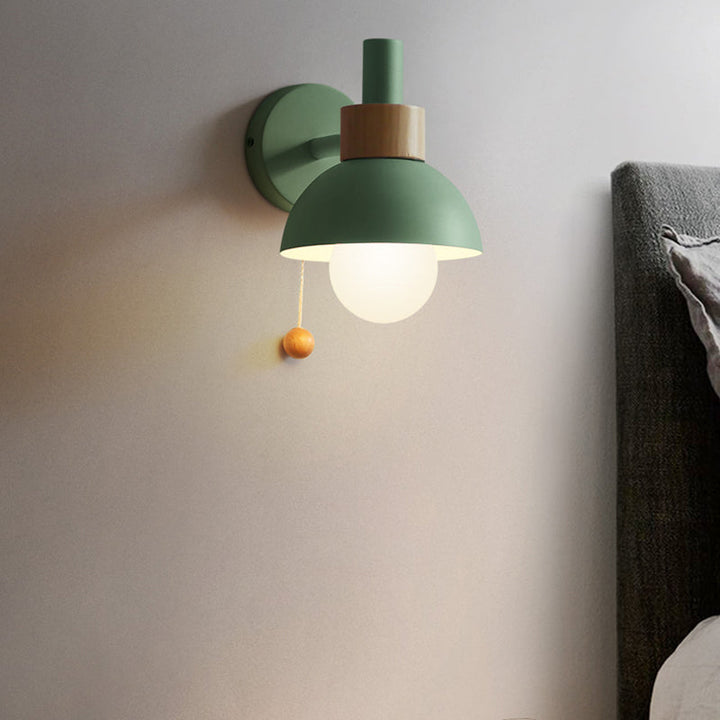 Skørter | Macaron Domed Wall Light 1 Bulb Wall Light with Metal Shade and Pull Chain in White/Pink/Green