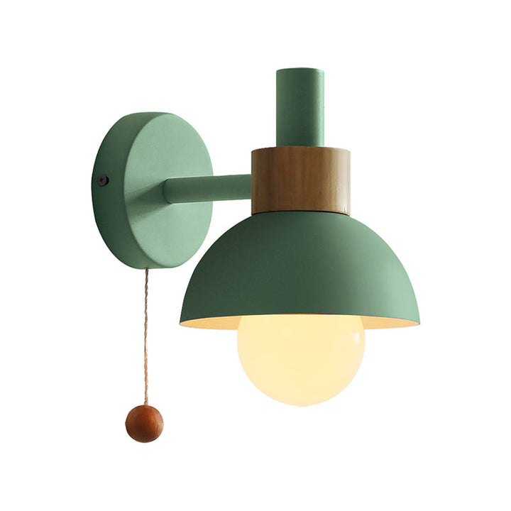 Skørter | Macaron Domed Wall Light 1 Bulb Wall Light with Metal Shade and Pull Chain in White/Pink/Green