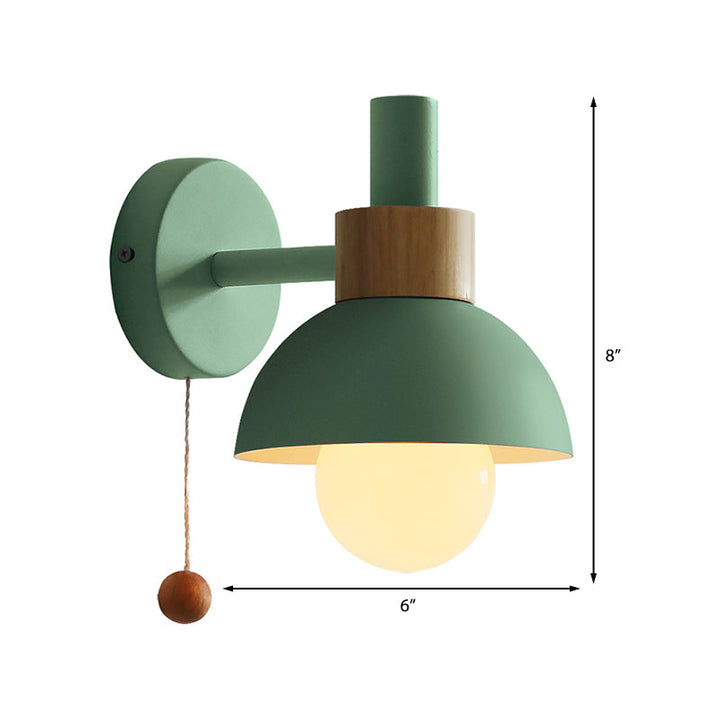 Skørter | Macaron Domed Wall Light 1 Bulb Wall Light with Metal Shade and Pull Chain in White/Pink/Green