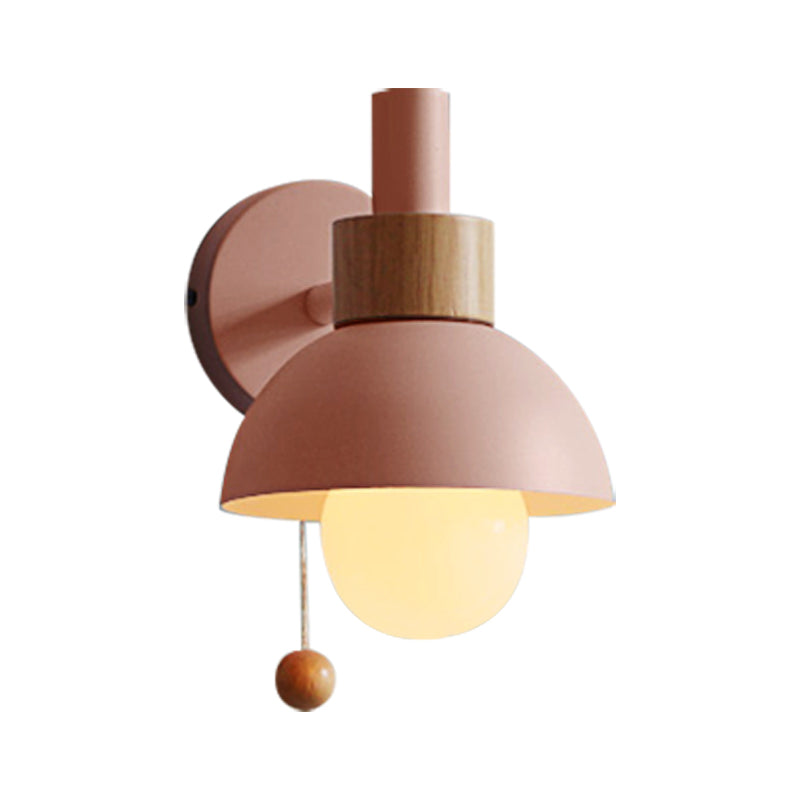 Skørter | Macaron Domed Wall Light 1 Bulb Wall Light with Metal Shade and Pull Chain in White/Pink/Green