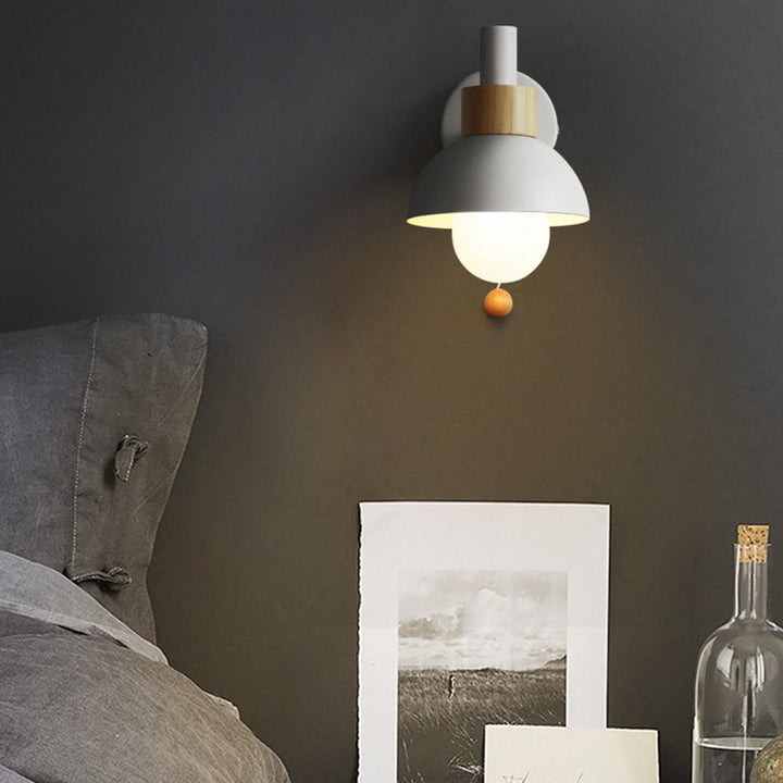 Skørter | Macaron Domed Wall Light 1 Bulb Wall Light with Metal Shade and Pull Chain in White/Pink/Green