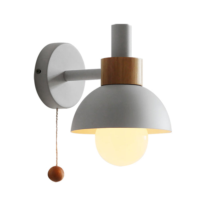 Skørter | Macaron Domed Wall Light 1 Bulb Wall Light with Metal Shade and Pull Chain in White/Pink/Green