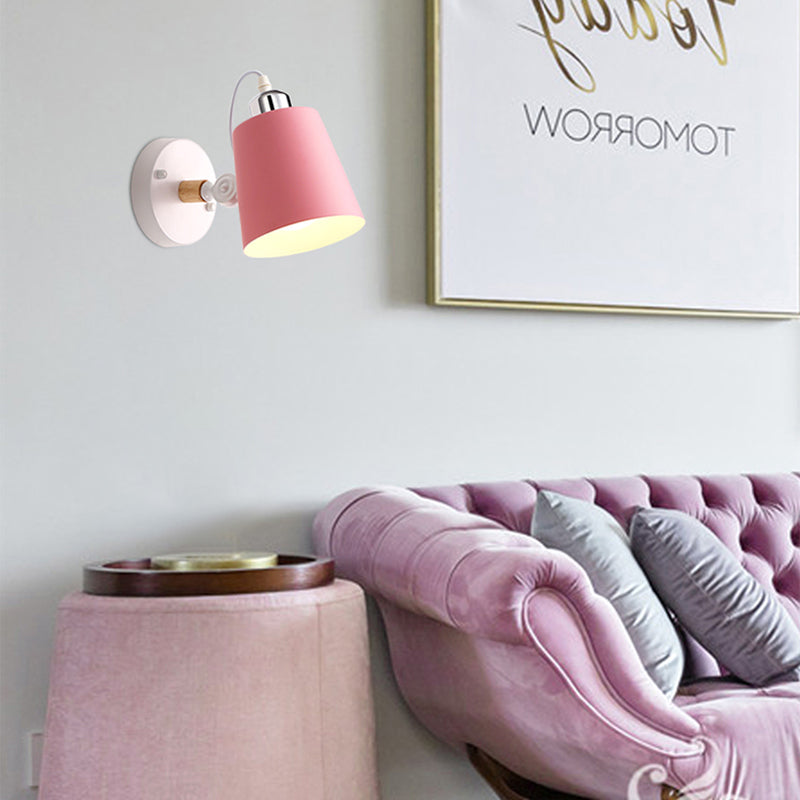Lisslune | Gray/White/Pink/Yellow/Blue/Green Cone Wall Lamp Minimalist Metal 1 Light Wall Mount Lamp for Nightstand