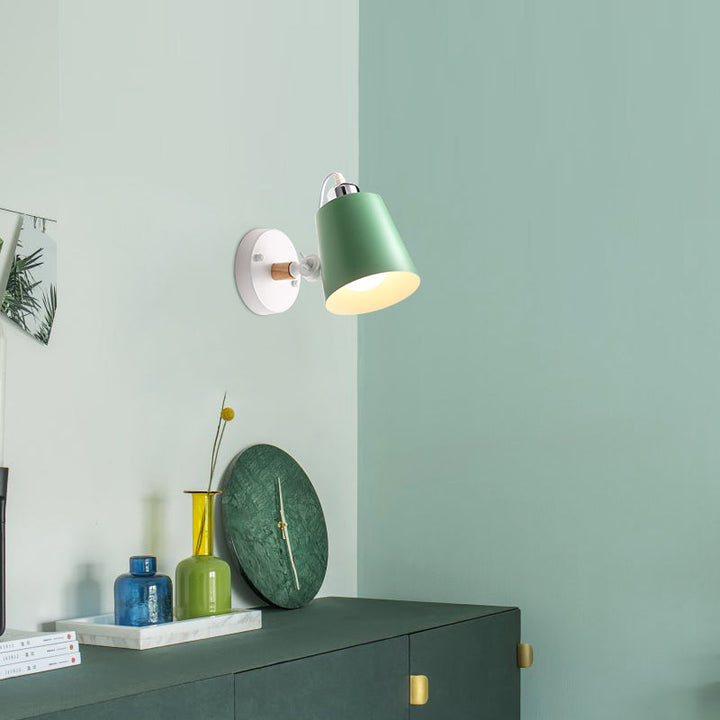 Lisslune | Gray/White/Pink/Yellow/Blue/Green Cone Wall Lamp Minimalist Metal 1 Light Wall Mount Lamp for Nightstand