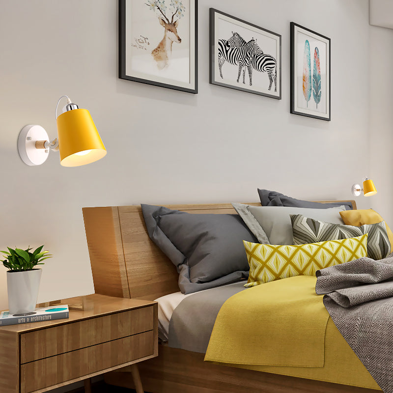 Lisslune | Gray/White/Pink/Yellow/Blue/Green Cone Wall Lamp Minimalist Metal 1 Light Wall Mount Lamp for Nightstand