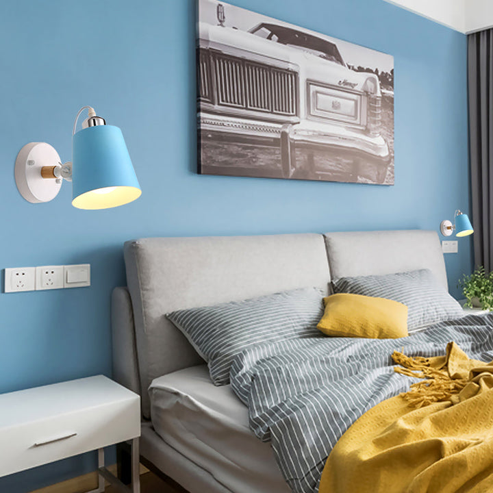 Lisslune | Gray/White/Pink/Yellow/Blue/Green Cone Wall Lamp Minimalist Metal 1 Light Wall Mount Lamp for Nightstand