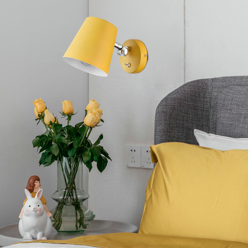Lisslune | Conical Wall Lamp Macaron Metallic 1 Light Pink/Yellow/Blue Wall Light for Balcony, 5" B