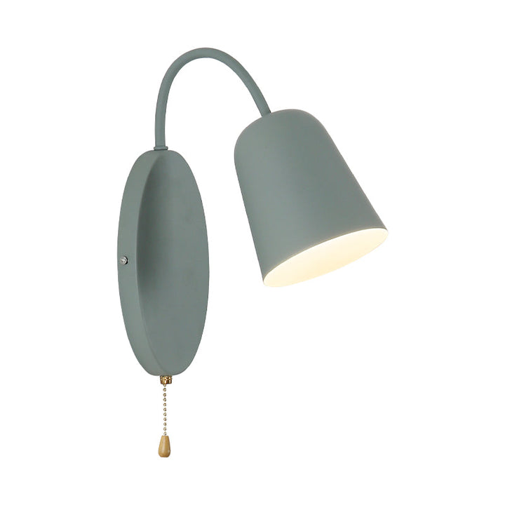 Lisslune | Modern Cone Wall Light 1 Light Wall Mounted Lighting with Metal Shade and Pull Chain in Pink/Yellow/Blue/Green