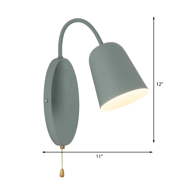 Lisslune | Modern Cone Wall Light 1 Light Wall Mounted Lighting with Metal Shade and Pull Chain in Pink/Yellow/Blue/Green