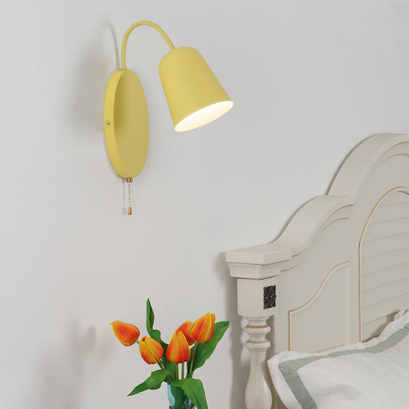 Lisslune | Modern Cone Wall Light 1 Light Wall Mounted Lighting with Metal Shade and Pull Chain in Pink/Yellow/Blue/Green