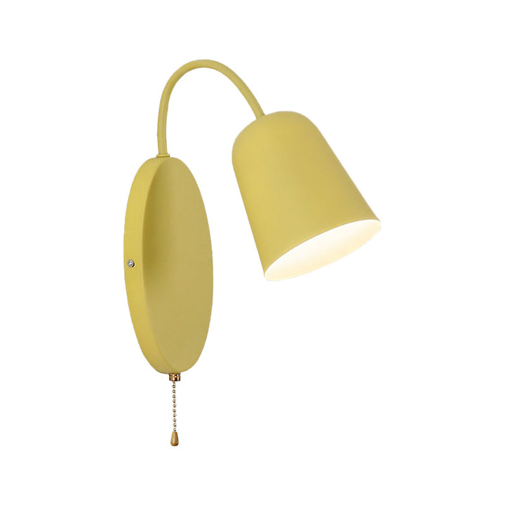 Lisslune | Modern Cone Wall Light 1 Light Wall Mounted Lighting with Metal Shade and Pull Chain in Pink/Yellow/Blue/Green