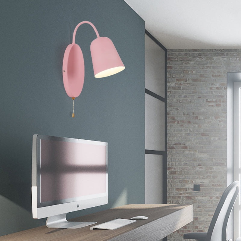 Lisslune | Modern Cone Wall Light 1 Light Wall Mounted Lighting with Metal Shade and Pull Chain in Pink/Yellow/Blue/Green