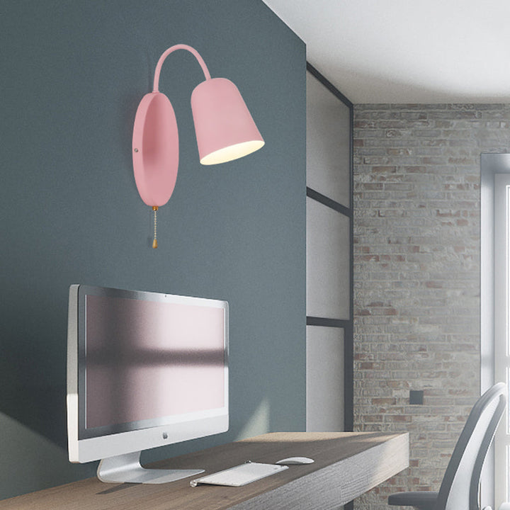 Lisslune | Modern Cone Wall Light 1 Light Wall Mounted Lighting with Metal Shade and Pull Chain in Pink/Yellow/Blue/Green