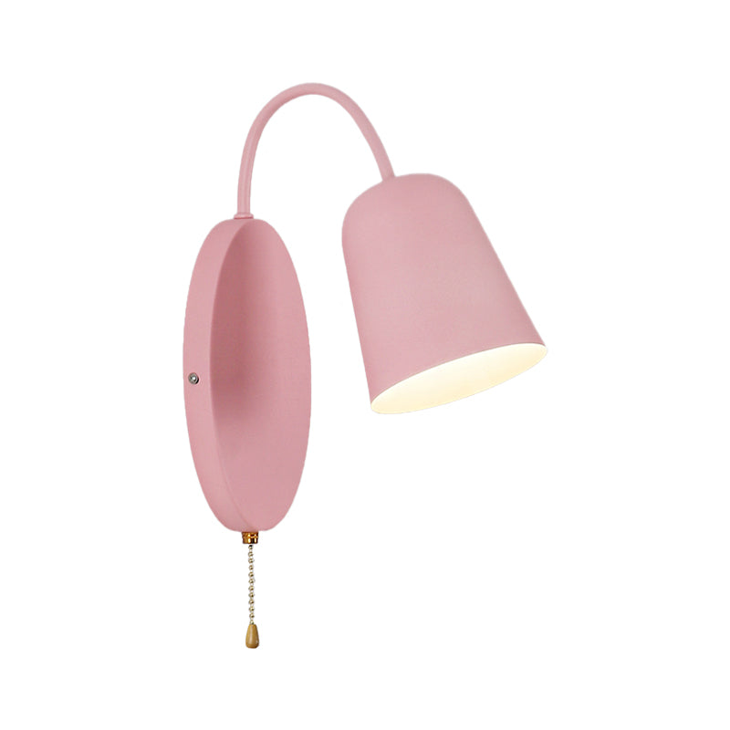 Lisslune | Modern Cone Wall Light 1 Light Wall Mounted Lighting with Metal Shade and Pull Chain in Pink/Yellow/Blue/Green