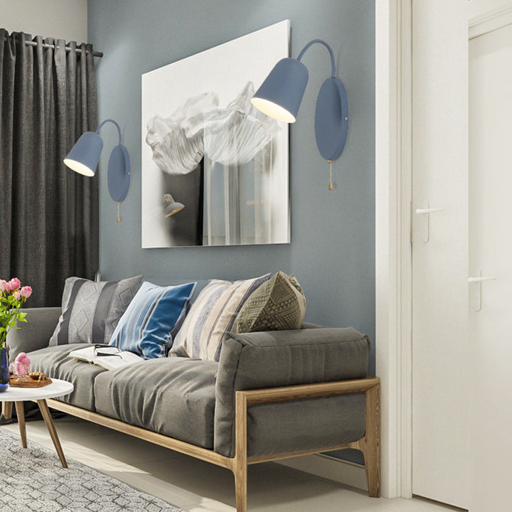 Lisslune | Modern Cone Wall Light 1 Light Wall Mounted Lighting with Metal Shade and Pull Chain in Pink/Yellow/Blue/Green