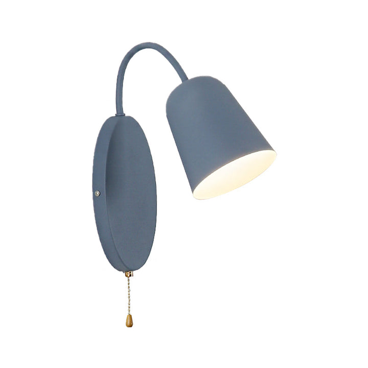 Lisslune | Modern Cone Wall Light 1 Light Wall Mounted Lighting with Metal Shade and Pull Chain in Pink/Yellow/Blue/Green
