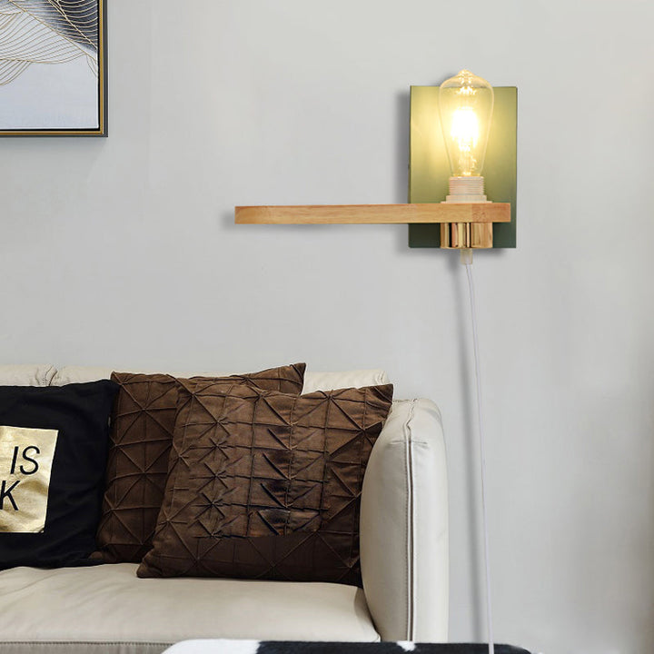 Lisslune | Black/green metal back plate wall lighting fixture simple 1 light bare bulb wall-mounted lamp for hallway