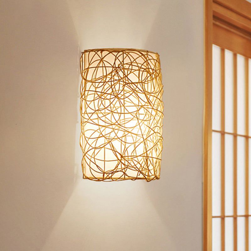 Skørter | 1 Head Half-Cylinder Wall Light Japanese Rattan Wall-Mounted Light Source in White