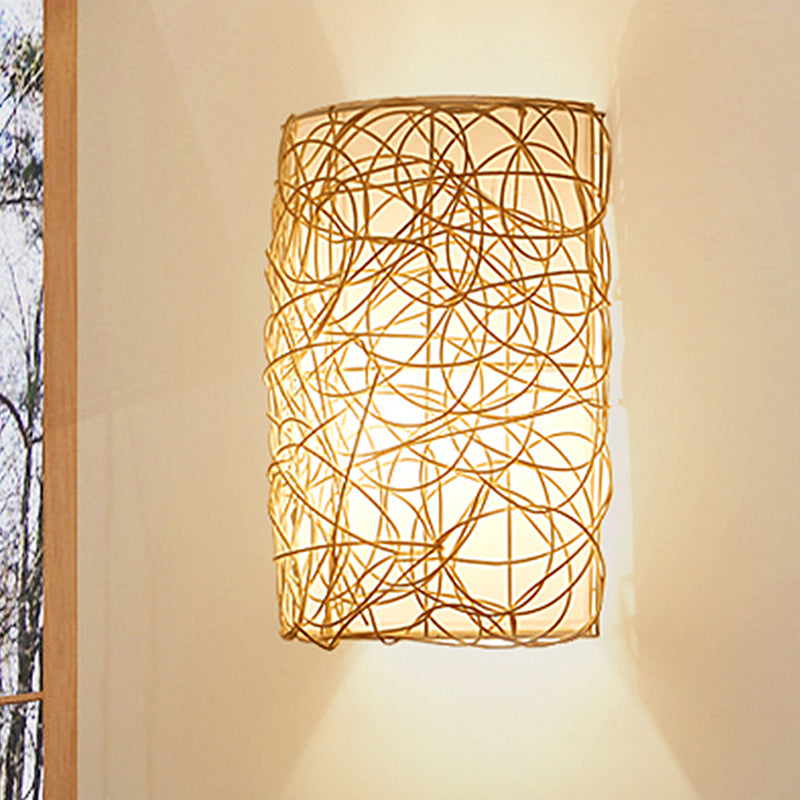 Skørter | 1 Head Half-Cylinder Wall Light Japanese Rattan Wall-Mounted Light Source in White