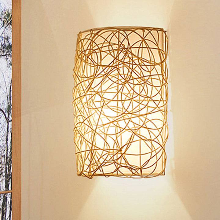 Skørter | 1 Head Half-Cylinder Wall Light Japanese Rattan Wall-Mounted Light Source in White