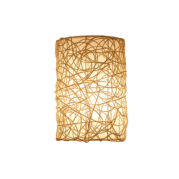 Skørter | 1 Head Half-Cylinder Wall Light Japanese Rattan Wall-Mounted Light Source in White