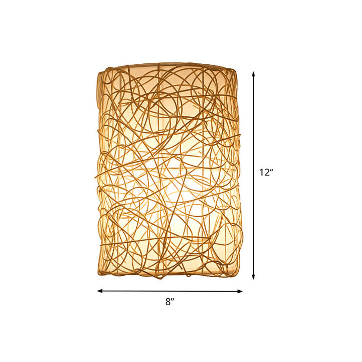 Skørter | 1 Head Half-Cylinder Wall Light Japanese Rattan Wall-Mounted Light Source in White