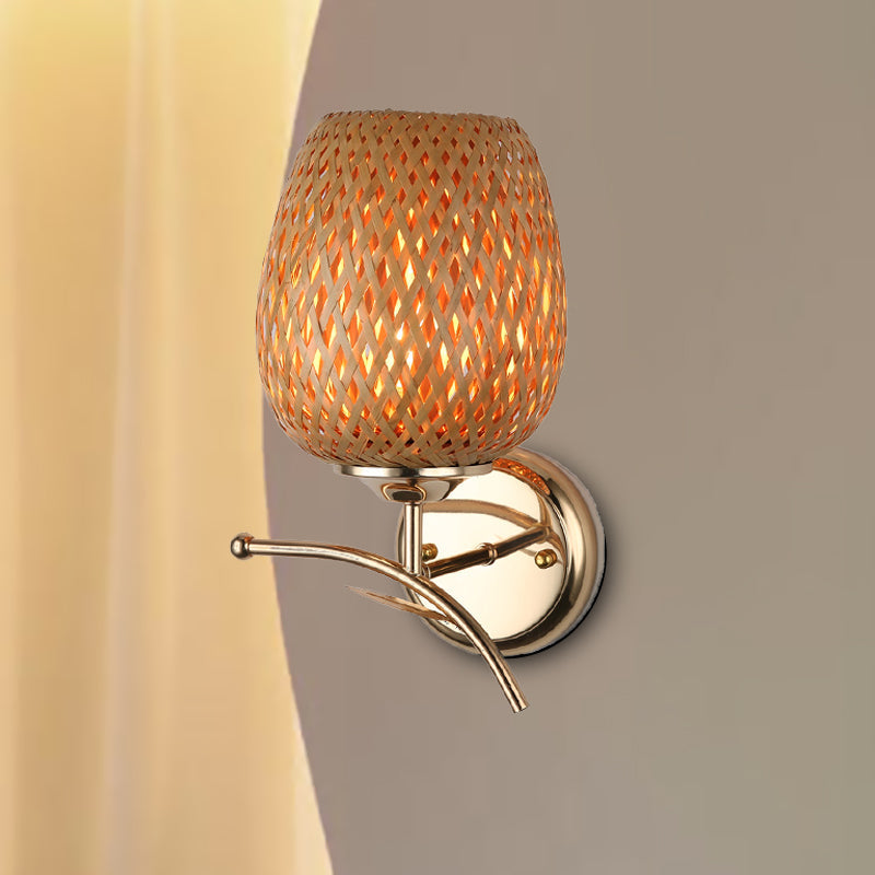 Skørter | Japanese Handmade Wall Lamp Bamboo 1 Lamp Wall Mount Lighting in Brown for Stair
