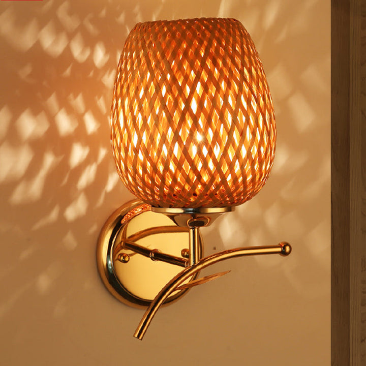 Skørter | Japanese Handmade Wall Lamp Bamboo 1 Lamp Wall Mount Lighting in Brown for Stair