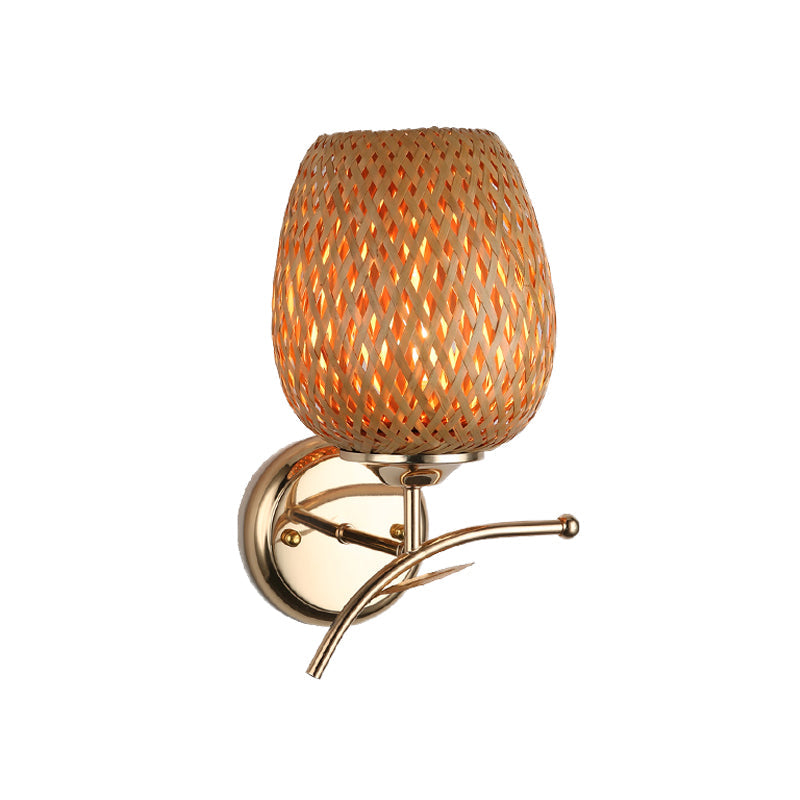 Skørter | Japanese Handmade Wall Lamp Bamboo 1 Lamp Wall Mount Lighting in Brown for Stair