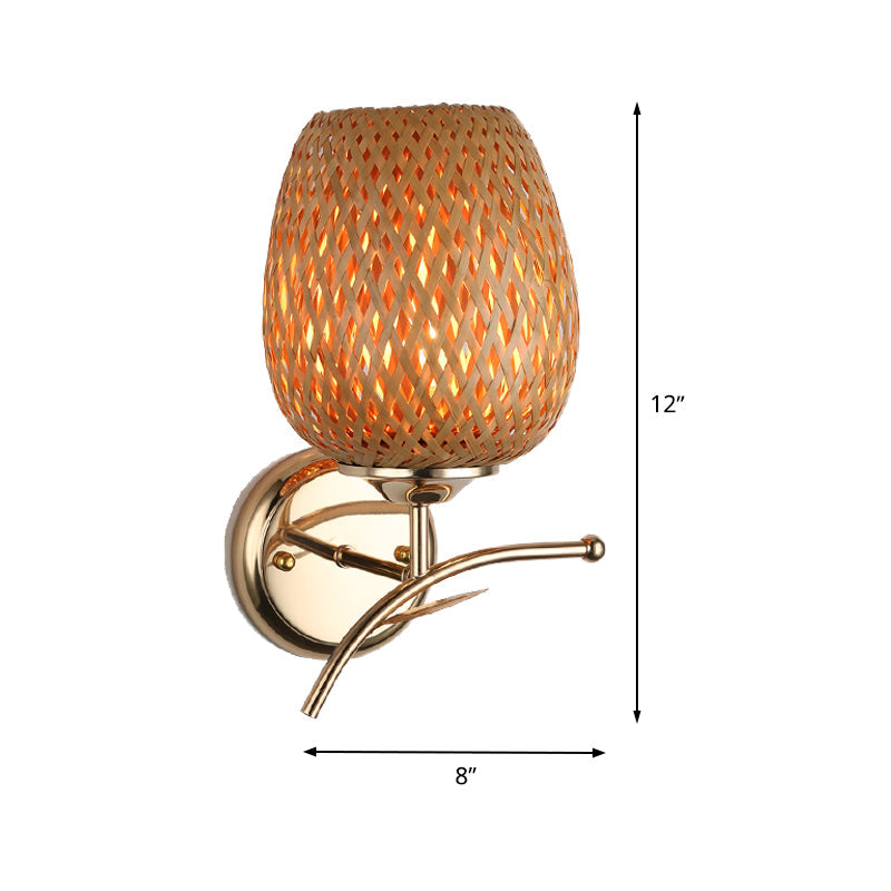 Skørter | Japanese Handmade Wall Lamp Bamboo 1 Lamp Wall Mount Lighting in Brown for Stair
