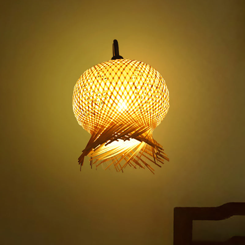 Skørter | Bamboo Hand Woven Wall Light Asia 1 Head Wall Mount Lamp in Flax with Metal Goose Neck Arm