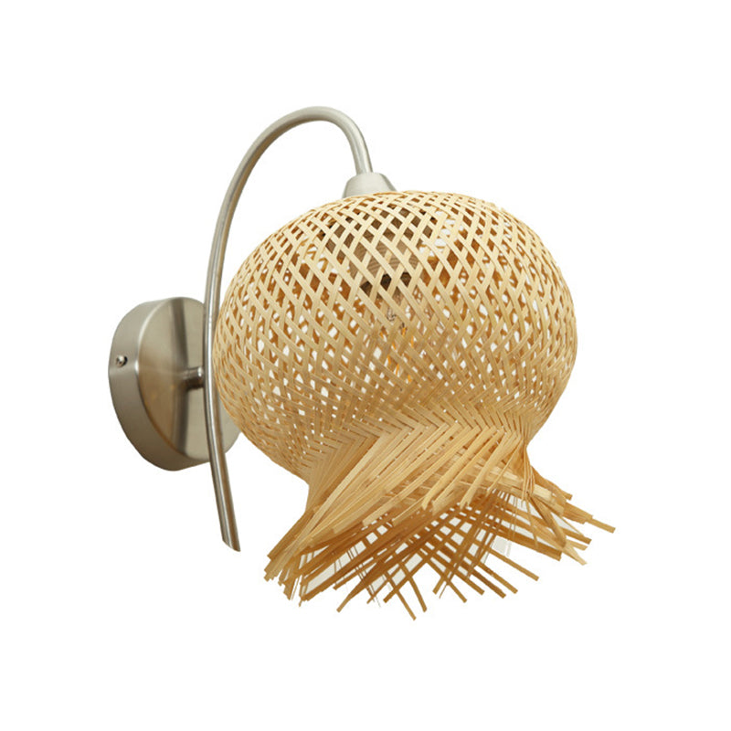 Skørter | Bamboo Hand Woven Wall Light Asia 1 Head Wall Mount Lamp in Flax with Metal Goose Neck Arm