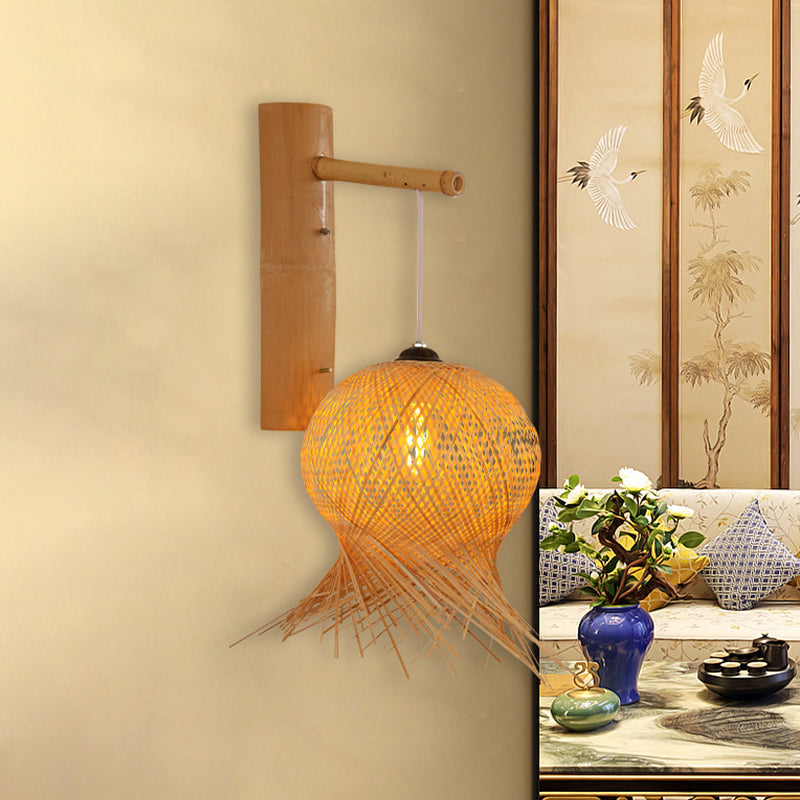 Skørter | Lantern Wall Light Chinese Bamboo 1 Bulb Wall Mounted Lamp in Flax for Tea House