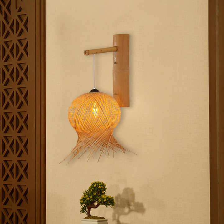 Skørter | Lantern Wall Light Chinese Bamboo 1 Bulb Wall Mounted Lamp in Flax for Tea House
