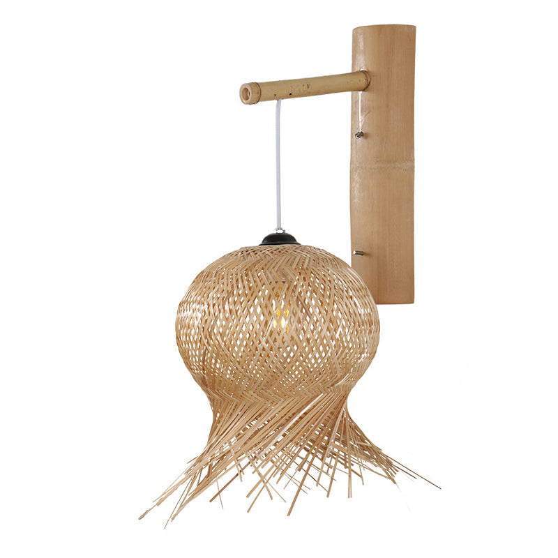 Skørter | Lantern Wall Light Chinese Bamboo 1 Bulb Wall Mounted Lamp in Flax for Tea House
