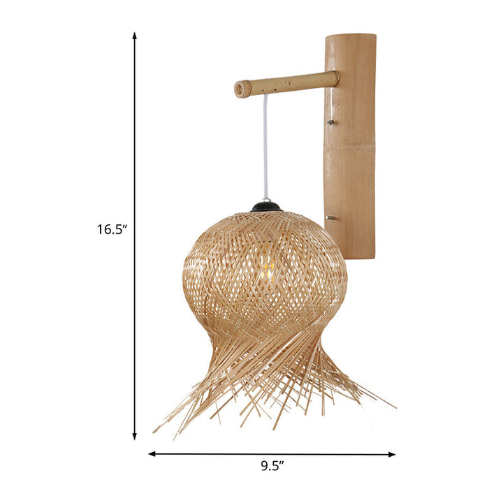 Skørter | Lantern Wall Light Chinese Bamboo 1 Bulb Wall Mounted Lamp in Flax for Tea House