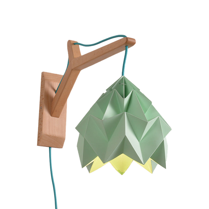 Lisslune | Curved Shadow Paper Wall Lamp Macaron 1 Head White/Pink/Yellow/Blue/Green Sconce Lamp with Wooden Backplate
