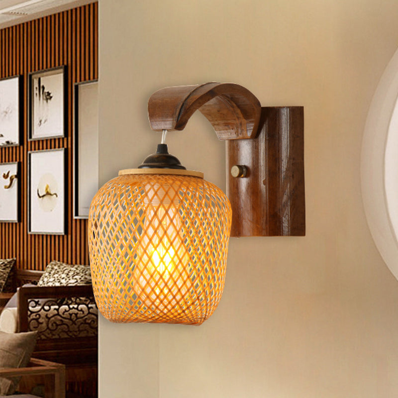 Skørter | Japanese 1 Lamp Wall Lighting Brown Handcrafted Wall Lamp with Bamboo Shade