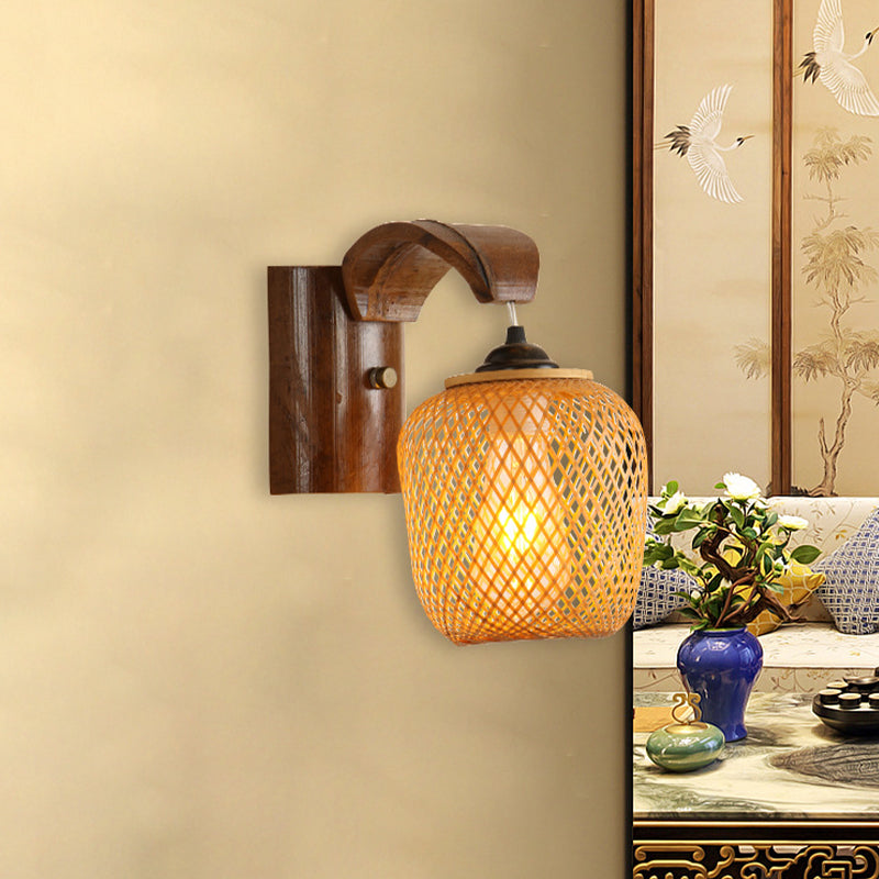 Skørter | Japanese 1 Lamp Wall Lighting Brown Handcrafted Wall Lamp with Bamboo Shade